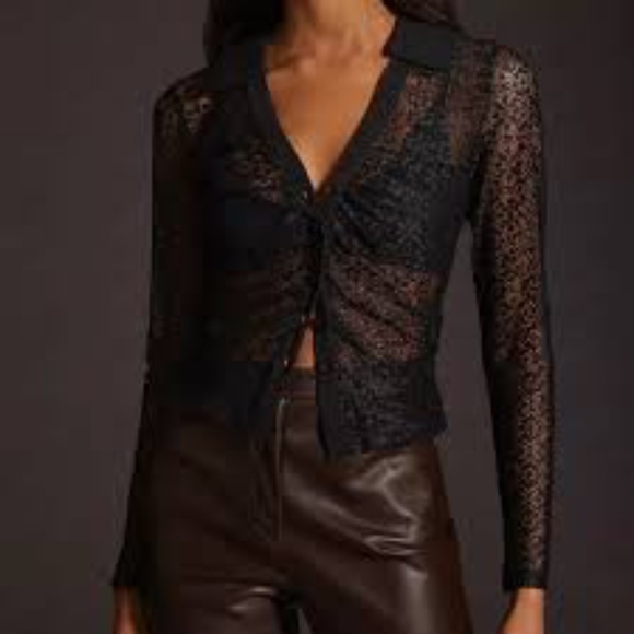 MAUVE ANTHROPOLOGIE SHEER LACE BLOUSE - Picture 1 of 4